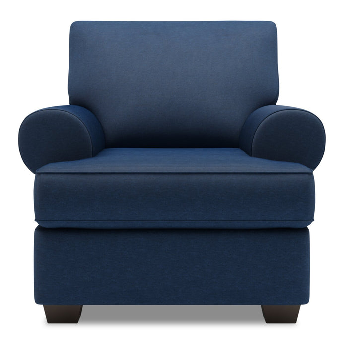 Fauteuil Roll de Sofa Lab personnalisable de 42 po fabriqué au Canada en tissu d’apparence lin avec accoudoirs enroulés - bleu Pax Navy