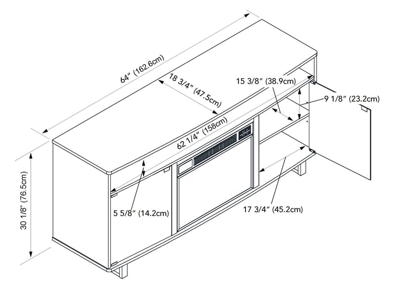 Meuble pour téléviseur moderne Ignatius de 64 po avec foyer électrique, rangement et système de gestion des câbles pour téléviseurs jusqu’à 70 po - blanc