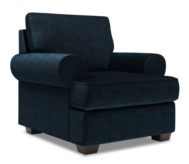 Fauteuil Roll de Sofa Lab personnalisable de 42 po fabriqué au Canada en tissu de chenille avec accoudoirs enroulés - bleu Luxury Indigo