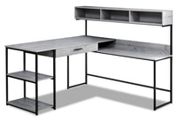 Bureau en coin en forme de L Oaklee de 59 po avec crédence - gris