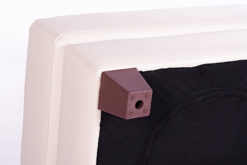 Pouf Vita de Château d’Ax de 31 po en cuir 100 % véritable avec coutures à motif de diamant et pattes en bois - blanc fumée