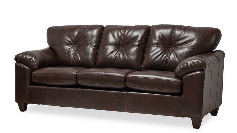 Sofa Addison de 86 po fabriqué au Canada en tissu d’apparence cuir avec coussin de siège amovible et capitonnage - brun