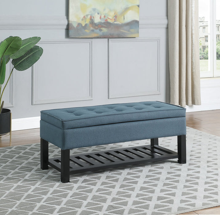 Banc de rangement Ryan de 43,5 po avec tablette inférieure - bleu