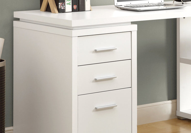 Bureau en coin en forme de L Rickey de 60 po à 3 tiroirs et tablettes - blanc