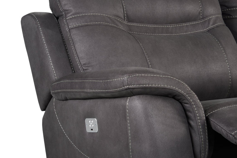 Sofa à inclinaison électrique Floy de 116,5 po en suédine avec appuie-têtes électriques et ports USB - gris