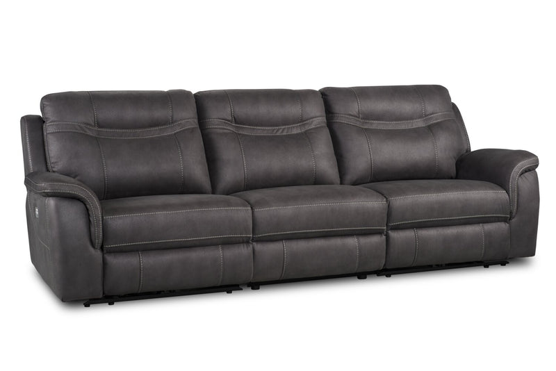 Sofa à inclinaison électrique Floy de 116,5 po en suédine avec appuie-têtes électriques et ports USB - gris