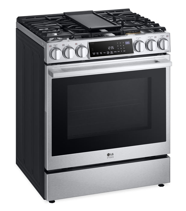 Cuisinière intelligente à gaz LG Studio de 6,3 pi³ avec hublot InstaViewMD et friture à air - acier inoxydable Smudge-ProofMD - LSGS6338F