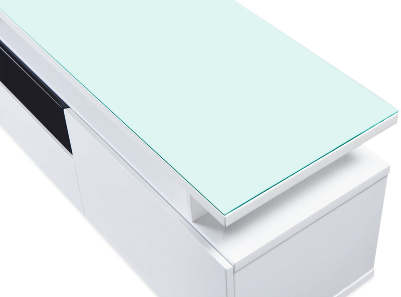 Meuble pour téléviseur moderne Adam de 78 po avec rangement et système de gestion des câbles pour téléviseurs jusqu’à 85 po - blanc