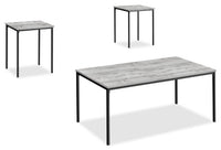 Ensemble 3 tables modernes Easton de 42 po (table à café et 2 tables de bout) - grise avec pattes en métal noir