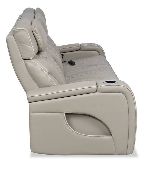 Sofa de massage à inclinaison électrique Elite de 86 po en cuir véritable avec appuie-têtes électriques et accoudoirs de rangement - gris