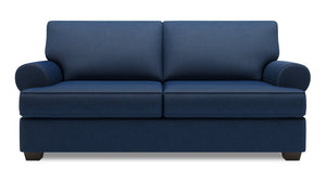 Sofa personnalisable Roll de Sofa Lab de 76 po de format condo fabriqué au Canada en tissu d’apparence lin avec accoudoirs enroulés - bleu Pax Navy