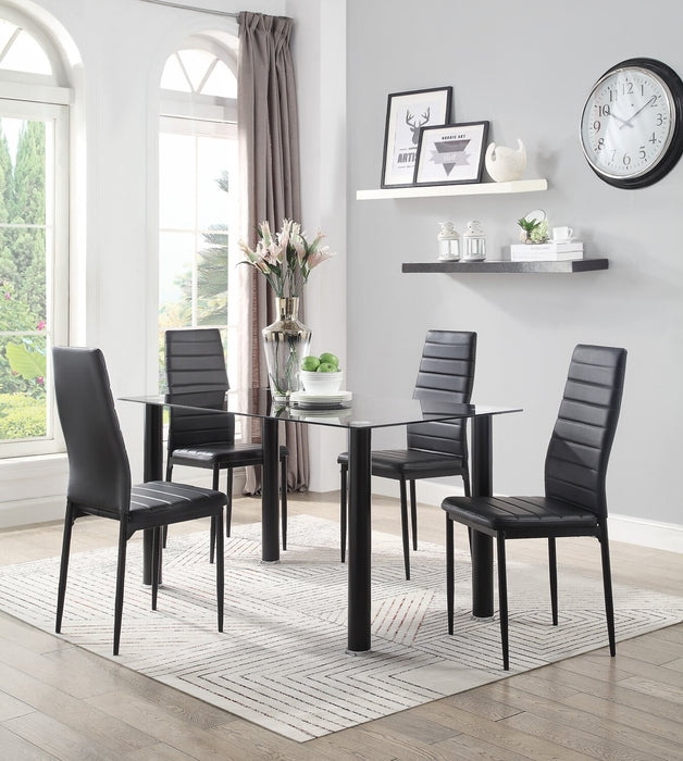 Ensemble de salle à manger Onyx 5 pièces en métal avec table de 55 po (L) dessus en verre et 4 chaises - noir