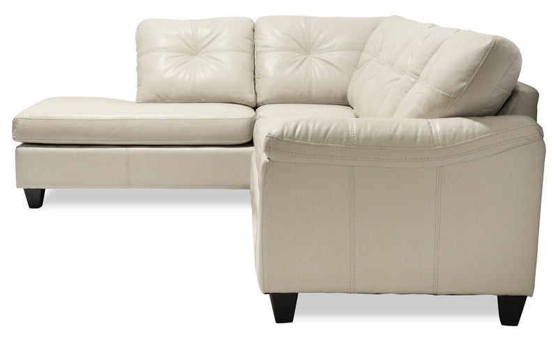 Sofa sectionnel de gauche Addison 2 pièces fabriqué au Canada en tissu d’apparence cuir avec coussins de siège amovibles - beige