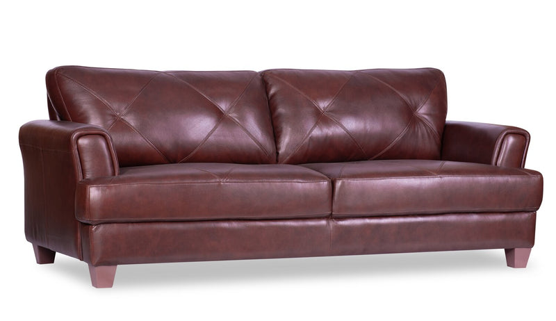 Sofa Vita de Château d’Ax de 87 po en cuir 100 % véritable avec coutures à motif de diamant et pattes en bois - brun
