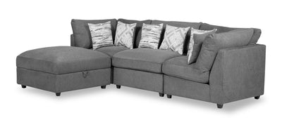 Scott Living Evolve Modular 4-Piece Linen-Look Fabric Sectional with Ottoman and Feather Down Cushions - Charcoal Grey | Sofa sectionnel modulaire Evolve de Scott Living 4 pièces en apparence lin avec pouf et coussins en duvet et plumes - gris anthracite