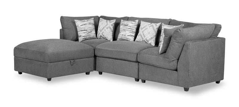 Sofa sectionnel modulaire Evolve de Scott Living 4 pièces en apparence lin avec pouf et coussins en duvet et plumes - gris anthracite