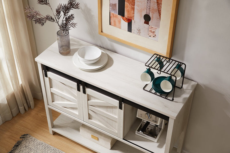 Armoire décorative Corbin de 47,25 po avec portes de grange coulissantes - chêne blanc