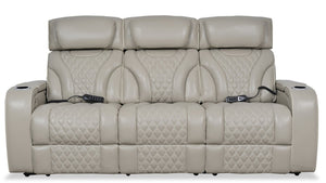 Sofa de massage à inclinaison électrique Elite de 86 po en cuir véritable avec appuie-têtes électriques et accoudoirs de rangement - gris
