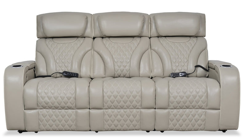 Sofa de massage à inclinaison électrique Elite de 86 po en cuir véritable avec appuie-têtes électriques et accoudoirs de rangement - gris
