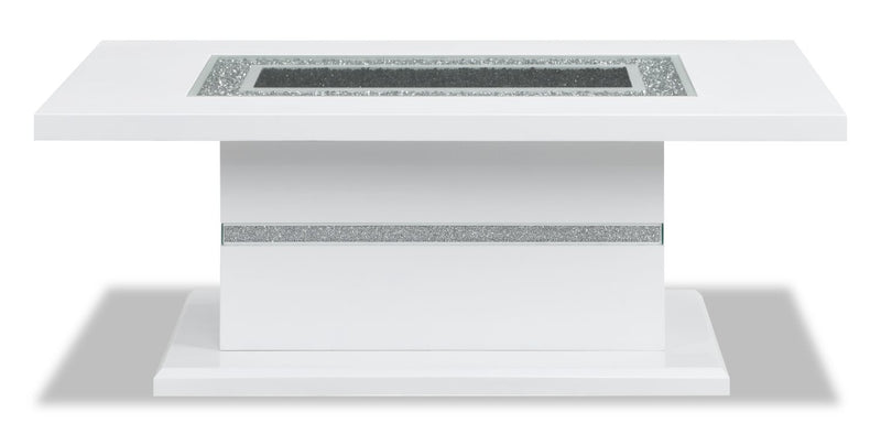 Table à café somptueuse Garbo de 52 po - blanche et argentée avec touches de paillettes