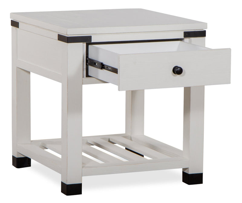 Table de bout moderne Harper de 24 po avec rangement et tablette - pin blanc