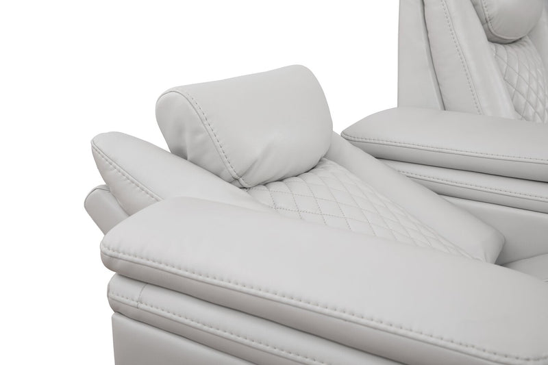 Sofa sectionnel à inclinaison électrique Cinema 6 pièces en apparence cuir avec appuie-têtes électriques - gris brume cosmique