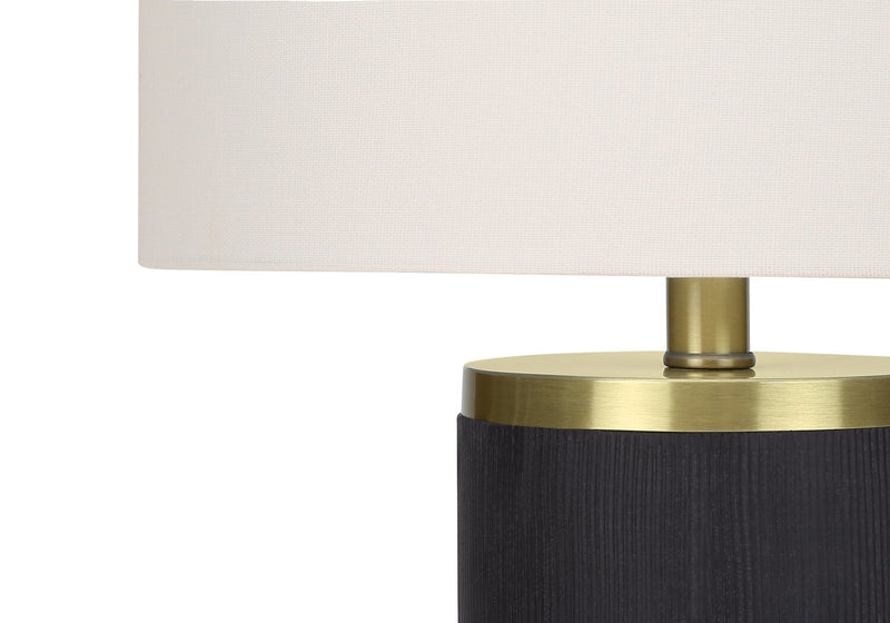 Lampe de table de 24 po béton noir avec touches dorées et abat-jour ivoire