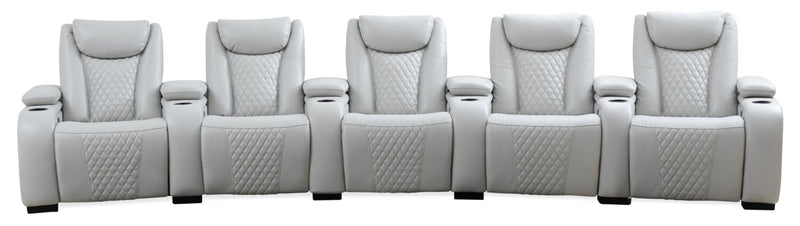 Sofa sectionnel à inclinaison électrique Cinema 6 pièces en apparence cuir avec appuie-têtes électriques - gris brume cosmique