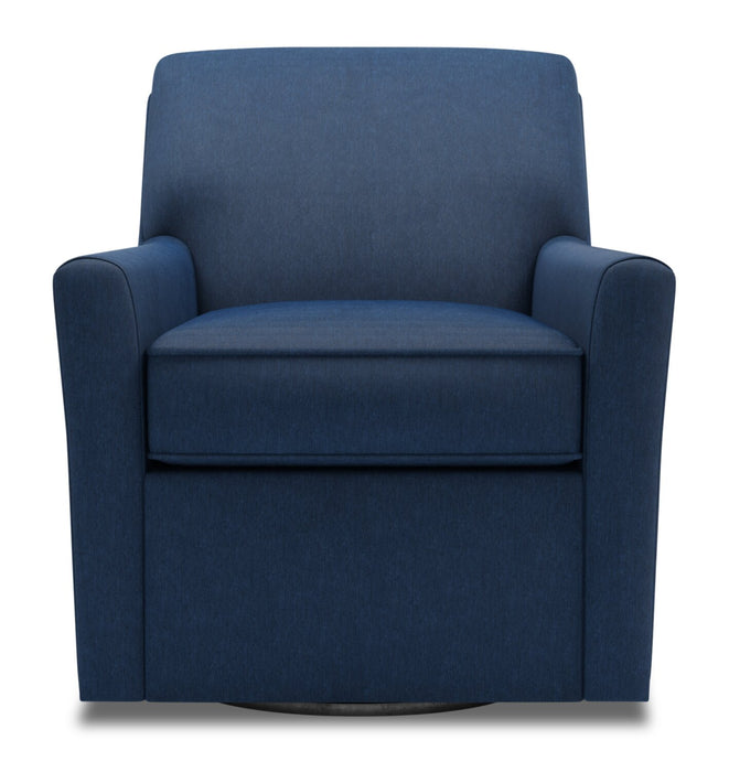 Fauteuil d’appoint pivotant Sofa Lab personnalisable de 31 po fabriqué au Canada en tissu d’apparence lin - bleu Pax Navy