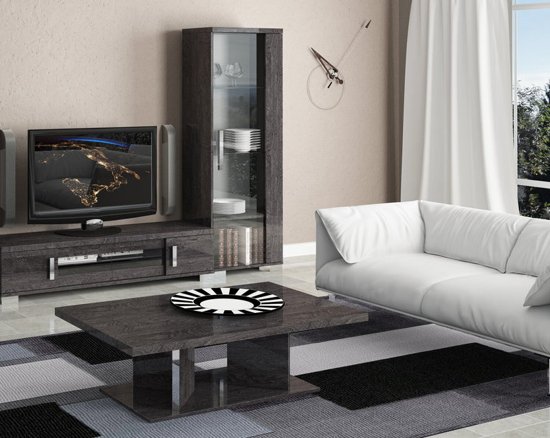 Table à café moderne Mara de 51,1 po - bois gris foncé avec fini laqué