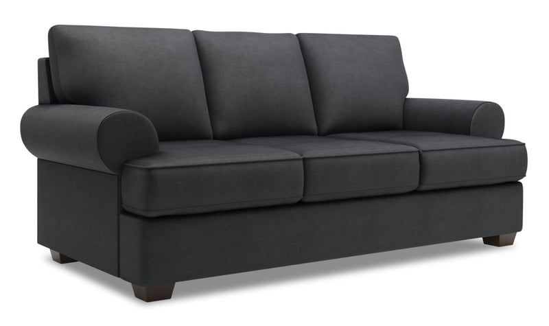 Sofa-lit personnalisable Roll de Sofa Lab de 86 po fabriqué au Canada en tissu d’apparence lin avec accoudoirs enroulés - gris Pax Pepper