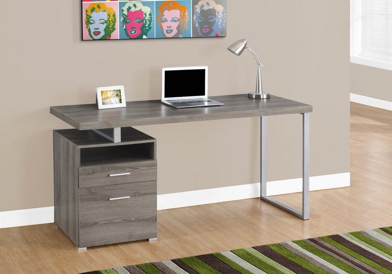Bureau réglable Heather de 60 po à 2 tiroirs et compartiment ouvert - taupe foncé