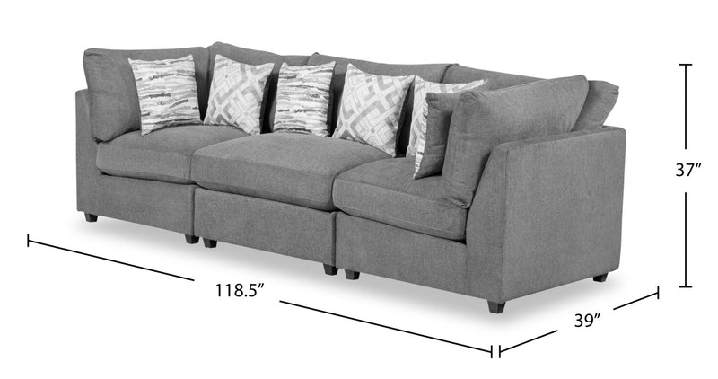 Sofa modulaire Evolve de Scott Living de 118,5 po en tissu d’apparence lin avec coussins amovibles en duvet et plumes - gris anthracite