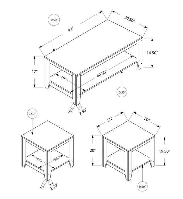 Ensemble 3 tables modernes Kalen de 42 po (table à café et 2 tables de bout) avec tablette - gris 