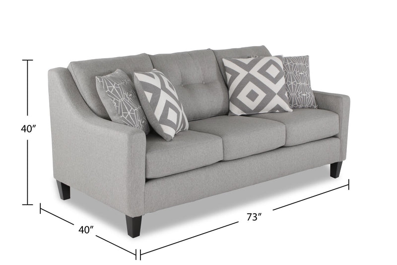 Sofa Kylie de Cindy Crawford Home de 78 po fabriqué au Canada en tissu d’apparence lin avec pattes en bois - gris Zeus