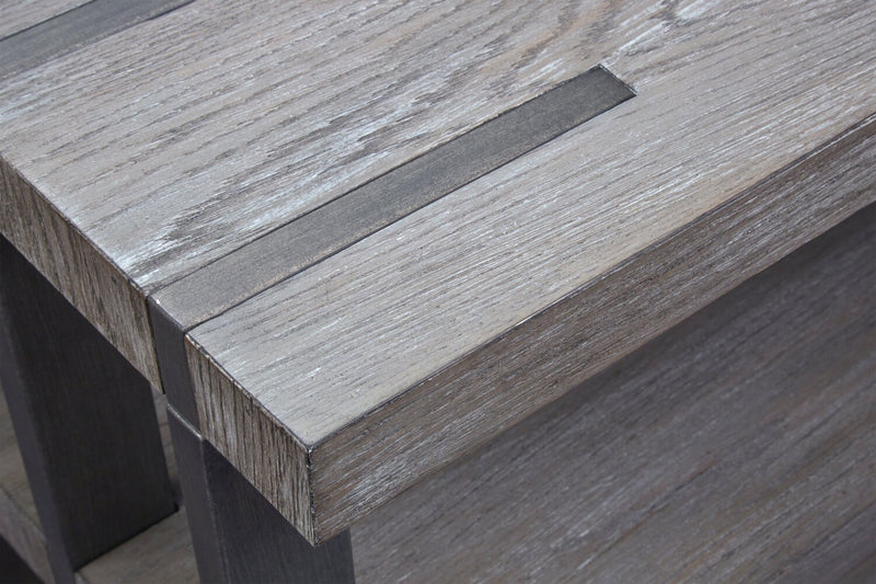 Table de salon moderne Eldridge de 48 po avec tablette - gris vieilli avec métal et bois