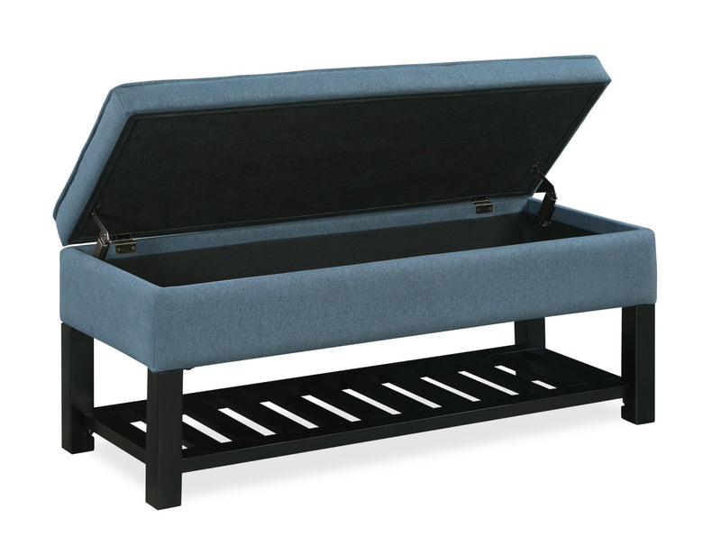 Banc de rangement Ryan de 43,5 po avec tablette inférieure - bleu