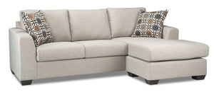 Sofa sectionnel réversible Nina 2 pièces fabriqué au Canada en tissu d’apparence lin avec coussins décoratifs - taupe