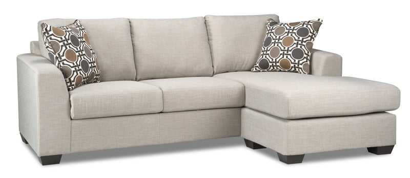 Sofa sectionnel réversible Nina 2 pièces fabriqué au Canada en tissu d’apparence lin avec coussins décoratifs - taupe