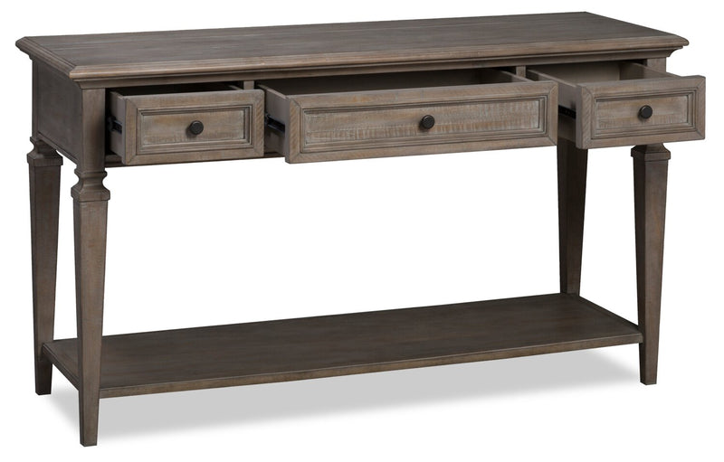 Table de salon traditionnelle Lancaster de 50 po avec rangement et tablette - grise et pin bronze