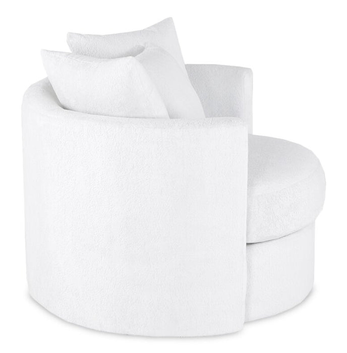 Fauteuil d’appoint pivotant Cuddler Midi de 42 po fabriqué au Canada en tissu de chenille - blanc Plush Heaven