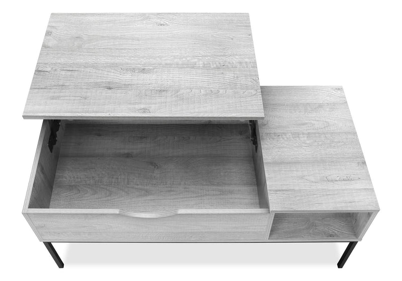 Table à café moderne Bence de 42 po avec dessus relevable et rangement - taupe avec pattes en métal noir
