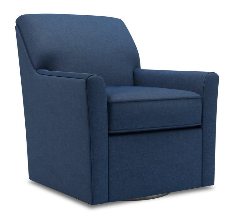 Fauteuil d’appoint pivotant Sofa Lab personnalisable de 31 po fabriqué au Canada en tissu d’apparence lin - bleu Pax Navy