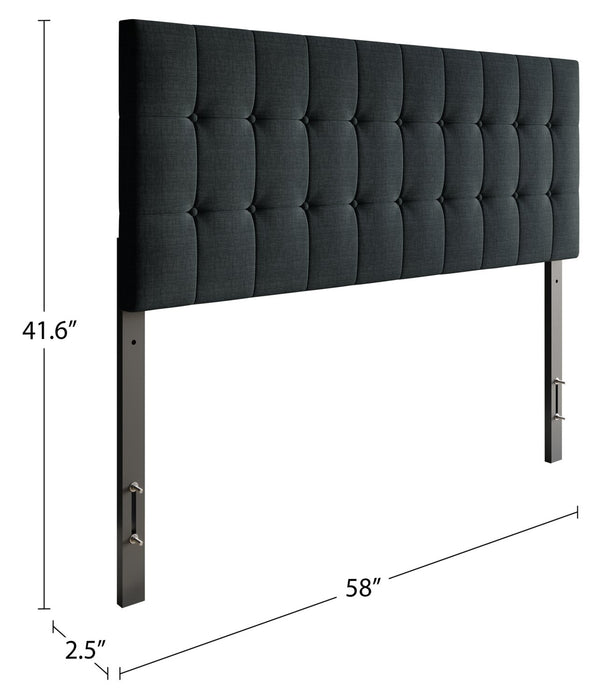 Tête de lit rembourrée Ellis en tissu anthracite avec capitonnage à boutons - format lit double