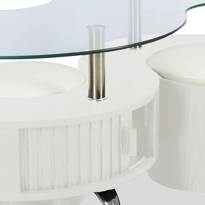 Ensemble 3 articles modernes en forme de S Savon de 52,5 po (table à café et 2 poufs) avec rangement et tablette - bois blanc et chrome 