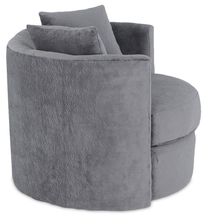 Fauteuil d’appoint pivotant Cuddler Petite de 36 po fabriqué au Canada en tissu de chenille - gris Plush Thunder