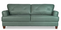  Sofa Vita de Château d’Ax de 87 po en cuir 100 % véritable avec coutures à motif de diamant et pattes en bois - vert écume de mer