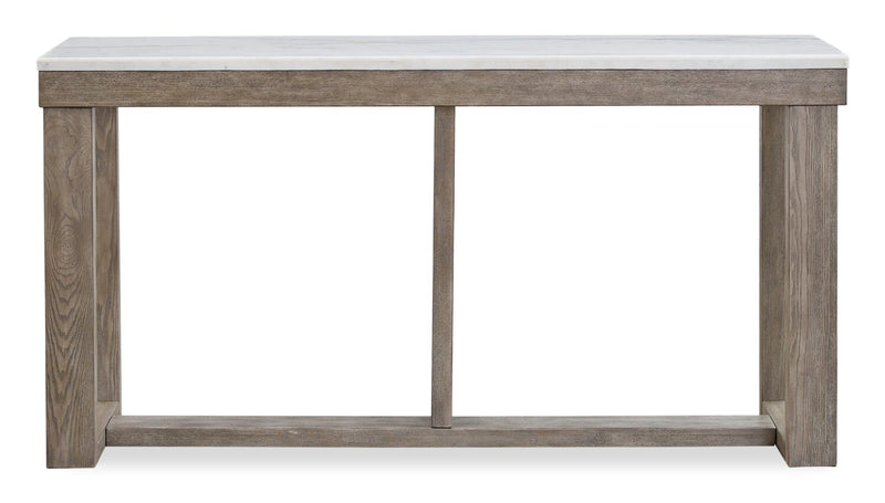 Table de salon moderne Corsa de 64 po - dessus en marbre avec base en bois gris-brun
