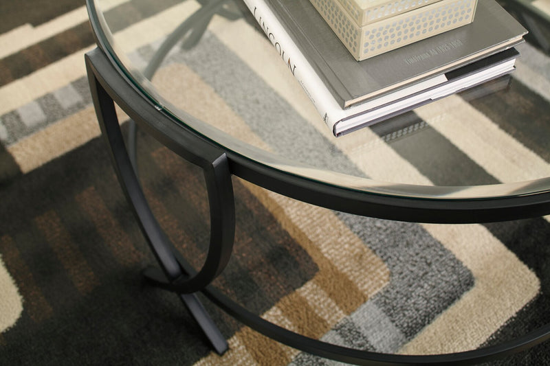 Ensemble 3 tables rondes modernes Tarrin de 36,13 po (table à café et 2 tables de bout) - dessus en verre avec pattes en métal