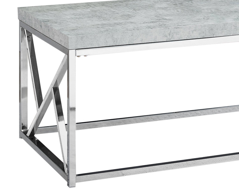 Table à café moderne Ivy de 47,25 po - imitation de ciment gris avec base en métal chromé